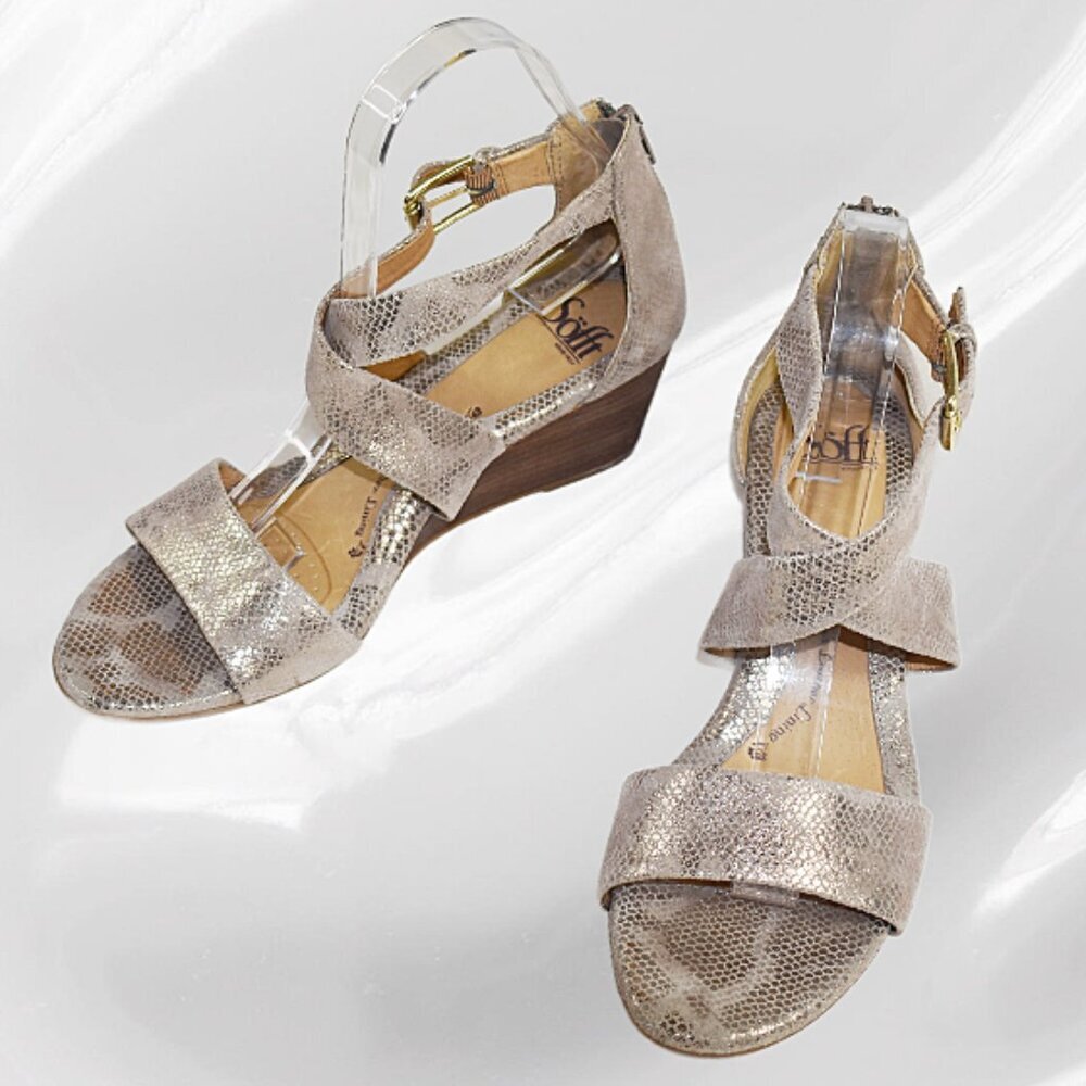 Sofft Mauldin Bistro Taupe Snakeskin Embossed Criss-Cross Wedge, Size 9.5 - Picture 7 of 11